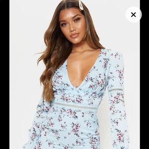 Baby Blue Multi Color Flower Long Sleeve Dress